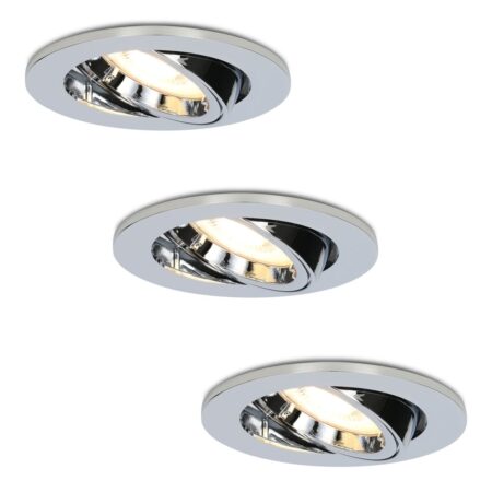 Set van 3 Maya LED inbouwspots - 4 Watt 345 lumen - 2700K Warm wit - GU10 - Dimbaar - Rond - Kantelbaar - IP20 voor binnen - Chroom | HOFTRONIC