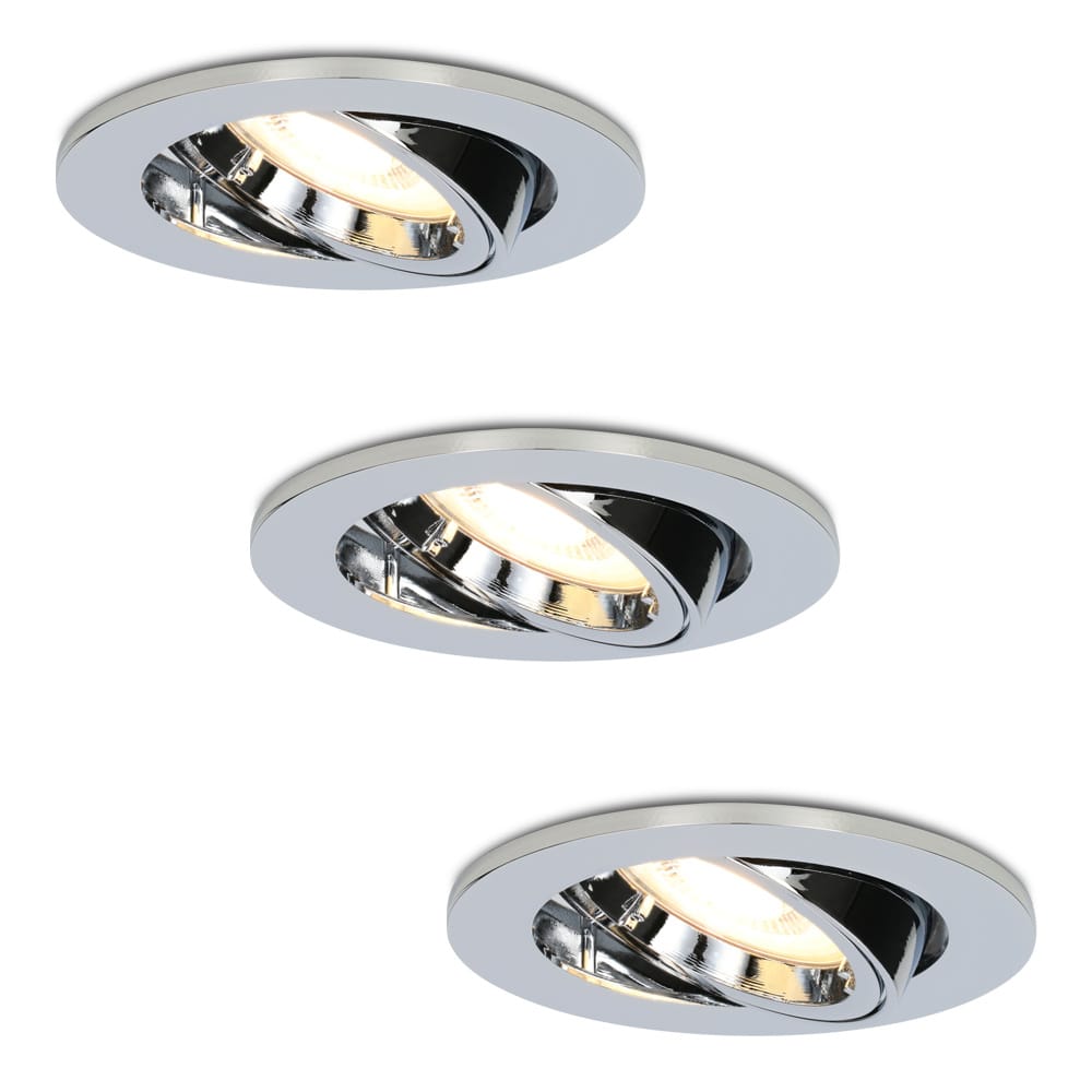 Set van 3 Maya LED inbouwspots - 4 Watt 345 lumen - 2700K Warm wit - GU10 - Dimbaar - Rond - Kantelbaar - IP20 voor binnen - Chroom | HOFTRONIC