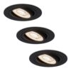 Set van 3 Miro LED inbouwspots - 6W 570lm - GU10 LED Module - Extra plat - 4000K neutraal wit - Dimbaar - Kantelbaar - Voor binnen - Zwart | HOFTRONIC
