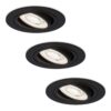 Set van 3 Miro LED inbouwspots - Extra plat 58mm - GU10 LED Module - 6000K daglicht wit - Dimbaar - Rond - Kantelbaar - Voor binnen - Zwart | HOFTRONIC