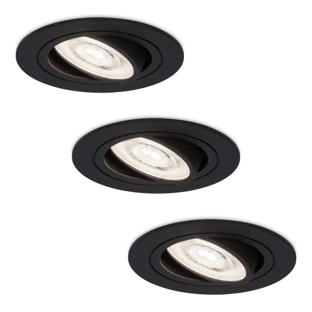 Set van 3 Miro LED inbouwspots - Extra plat 58mm - GU10 LED Module - 6000K daglicht wit - Dimbaar - Rond - Kantelbaar - Voor binnen - Zwart | HOFTRONIC