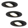 Set van 3 Miro LED inbouwspots - GU10 4 Watt 345 Lumen - 4000K Neutraal wit - Dimbaar - Rond - Kantelbaar - IP20 Voor binnen - Zwart | HOFTRONIC