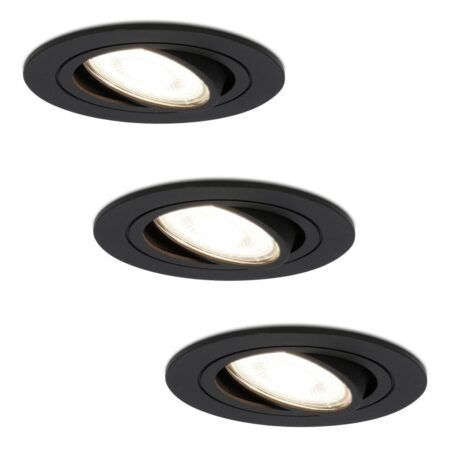 Set van 3 Miro LED inbouwspots - GU10 4 Watt 345 Lumen - 4000K Neutraal wit - Dimbaar - Rond - Kantelbaar - IP20 Voor binnen - Zwart | HOFTRONIC