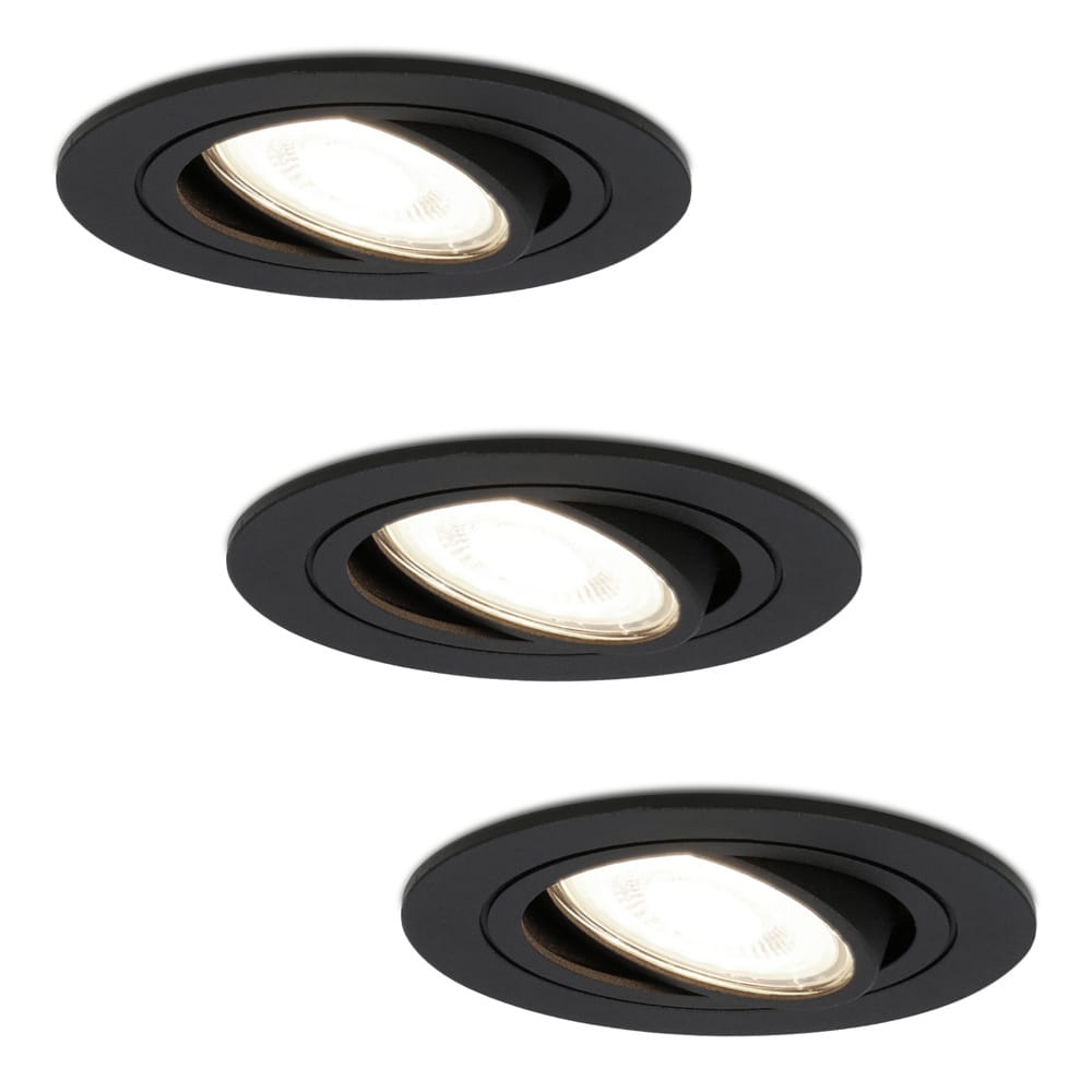 Set van 3 Miro LED inbouwspots - GU10 4 Watt 345 Lumen - 4000K Neutraal wit - Dimbaar - Rond - Kantelbaar - IP20 Voor binnen - Zwart | HOFTRONIC
