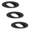 Set van 3 Miro LED inbouwspots - GU10 4 Watt 345 Lumen - 6500K Daglicht wit - Dimbaar - Rond - Kantelbaar - IP20 Voor binnen - Zwart | HOFTRONIC