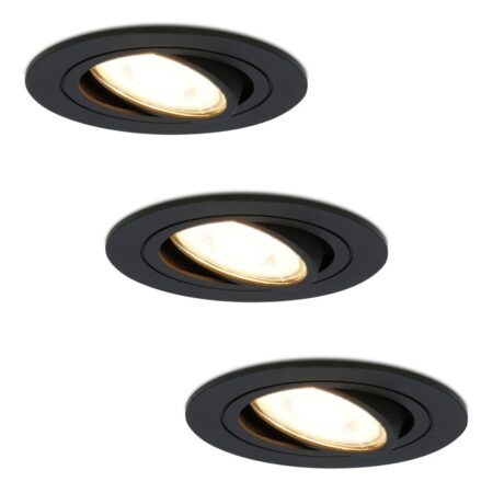 Set van 3 Miro LED inbouwspots - GU10 4 Watt 345 lumen - 2700K Warm wit - Dimbaar - Rond - Kantelbaar - IP20 Voor binnen - Zwart | HOFTRONIC