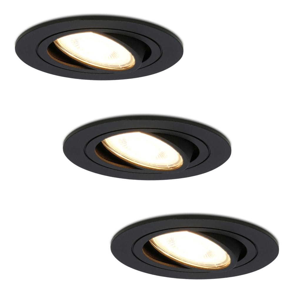 Set van 3 Miro LED inbouwspots - GU10 4 Watt 345 lumen - 2700K Warm wit - Dimbaar - Rond - Kantelbaar - IP20 Voor binnen - Zwart | HOFTRONIC
