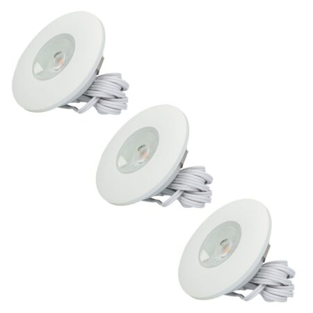 Set van 3 Pavo - Platte LED ipbouwspots met lage inbouwdiepte 12mm - 3 Watt 300 Lumen - 2700K Warm wit - Dimbaar - Rond - Meubelspot - IP44 waterdicht - Wit | HOFTRONIC