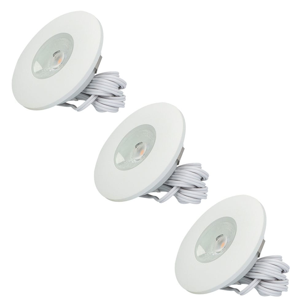 Set van 3 Pavo - Platte LED ipbouwspots met lage inbouwdiepte 12mm - 3 Watt 300 Lumen - 2700K Warm wit - Dimbaar - Rond - Meubelspot - IP44 waterdicht - Wit | HOFTRONIC