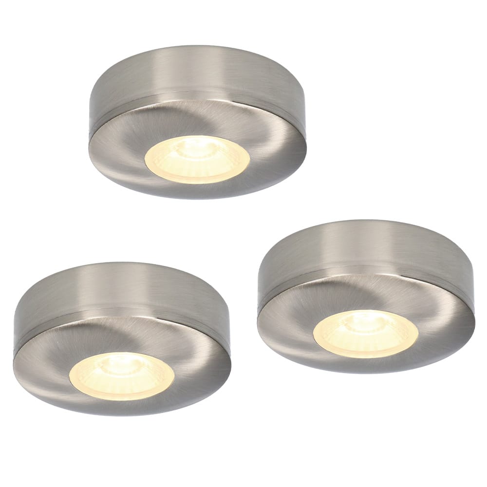 Set van 3 Pavo - Platte LED opbouwspots 23mm - 3W 300lm - 2700K - Dimbaar - Rond - IP44 - RVS | HOFTRONIC