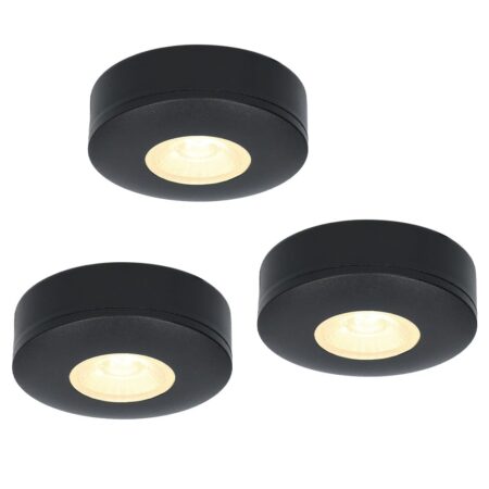 Set van 3 Pavo - Platte LED opbouwspots 23mm - 3W 300lm - 2700K - Dimbaar - Rond - IP44 - Zwart | HOFTRONIC