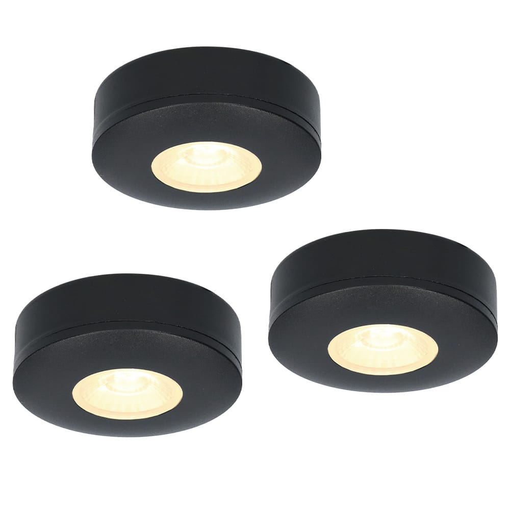 Set van 3 Pavo - Platte LED opbouwspots 23mm - 3W 300lm - 2700K - Dimbaar - Rond - IP44 - Zwart | HOFTRONIC