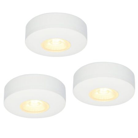 Set van 3 Pavo - Platte LED opbouwspots met lage opbouwhoogte 23mm - 3 Watt 300 Lumen - 2700K Warm wit - Dimbaar - Rond - IP44 waterdicht - Wit | HOFTRONIC