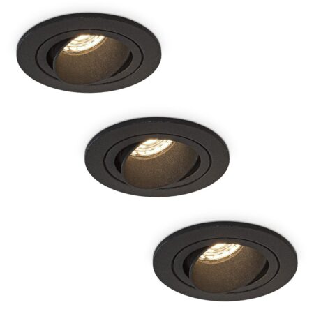 Set van 3 Philadelphia LED inbouwspots - Dimbaar - Incl. GU10 - 2700K - 4 Watt - Zwart - Kantelbaar - IP20 voor binnen - Rond | HOFTRONIC