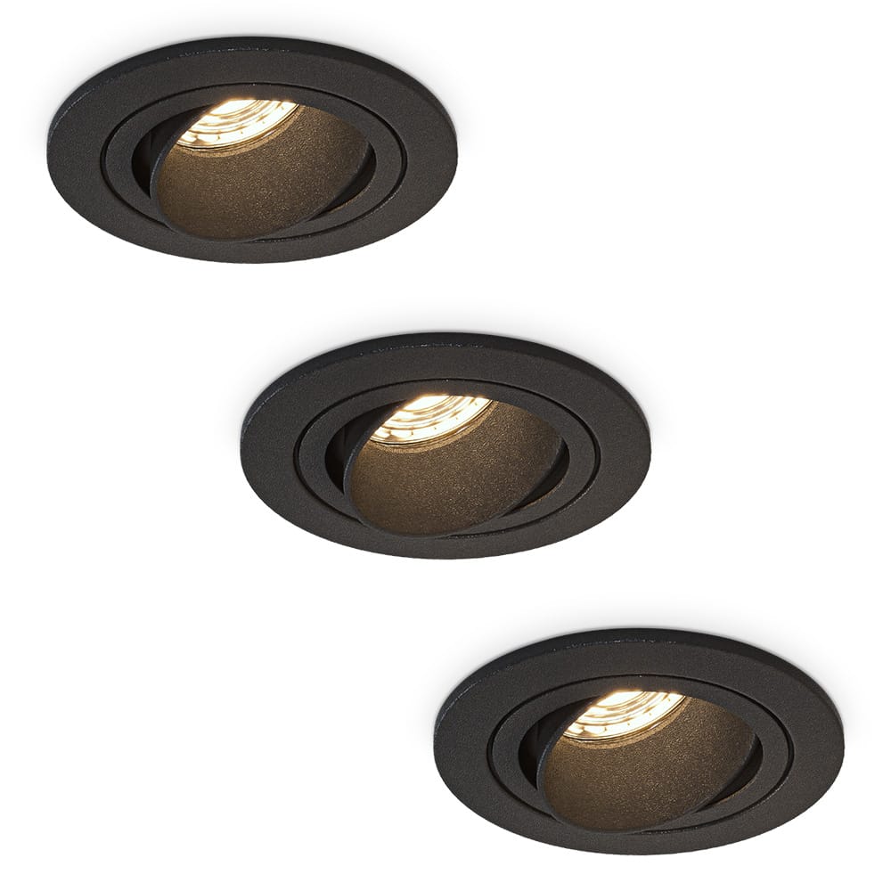 Set van 3 Philadelphia LED inbouwspots - Dimbaar - Incl. GU10 - 2700K - 4 Watt - Zwart - Kantelbaar - IP20 voor binnen - Rond | HOFTRONIC