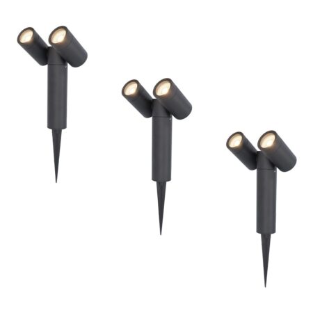 Set van 3 Pinero Dubbel LED prikspots - GU10 8 Watt 345 Lumen - Dimbaar - Kantelbaar - GU10 - 4000K neutraal wit - IP64 Waterdicht - Zwart | HOFTRONIC