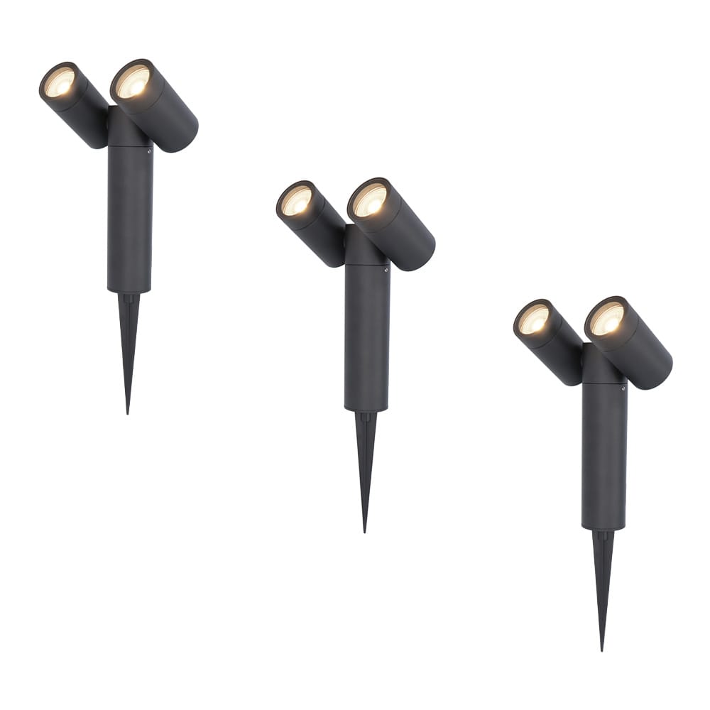 Set van 3 Pinero Dubbel LED prikspots - GU10 8 Watt 345 Lumen - Dimbaar - Kantelbaar - GU10 - 4000K neutraal wit - IP64 Waterdicht - Zwart | HOFTRONIC