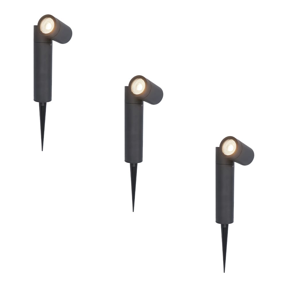 Set van 3 Pinero LED prikspots - GU10 4 Watt 345 Lumen - Dimbaar - Kantelbaar - 4000K neutraal wit - IP64 Waterdicht - Zwart - Tuinspot | HOFTRONIC