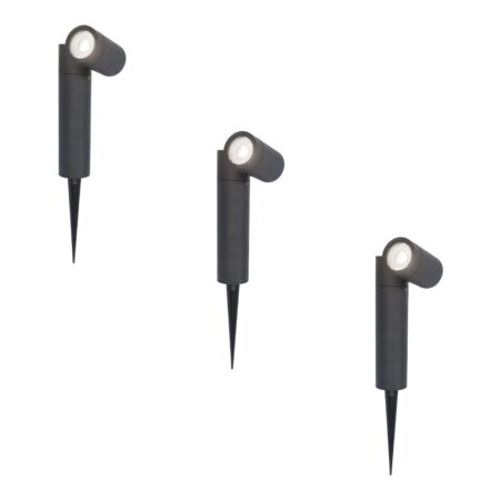 Set van 3 Pinero LED prikspots - GU10 4 Watt 345 Lumen - Dimbaar - Kantelbaar - 6500K daglicht wit - IP64 Waterdicht - Zwart - Tuinspot | HOFTRONIC