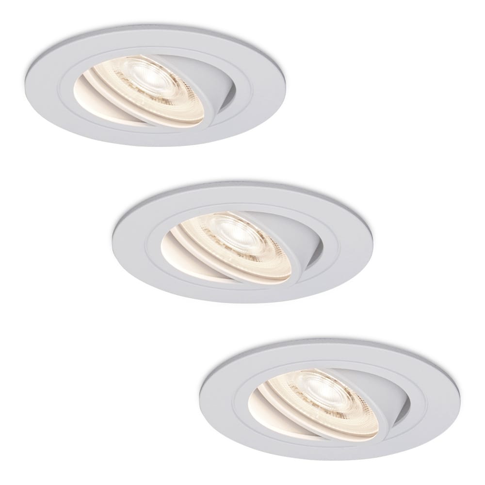 Set van 3 Pittsburg LED inbouwspots - 6W 570lm - GU10 LED Module - Extra plat - 4000K neutraal wit - Dimbaar - Kantelbaar - Binnen - Wit | HOFTRONIC