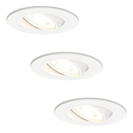 Set van 3 Pittsburg LED inbouwspots - GU10 4 Watt 345 Lumen - 4000K Neutraal wit - Dimbaar - Rond - Kantelbaar - IP20 Voor binnen - Wit | HOFTRONIC