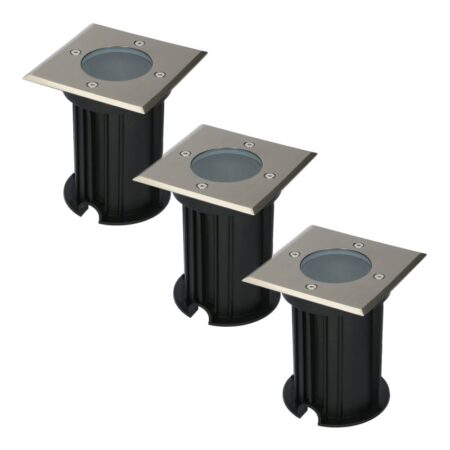 Set van 3 Ramsay LED Grondspots - Vierkant - RVS - GU10 fitting - Excl. lichtbron - IP67 waterdicht - Tuinspot - Oprit | HOFTRONIC