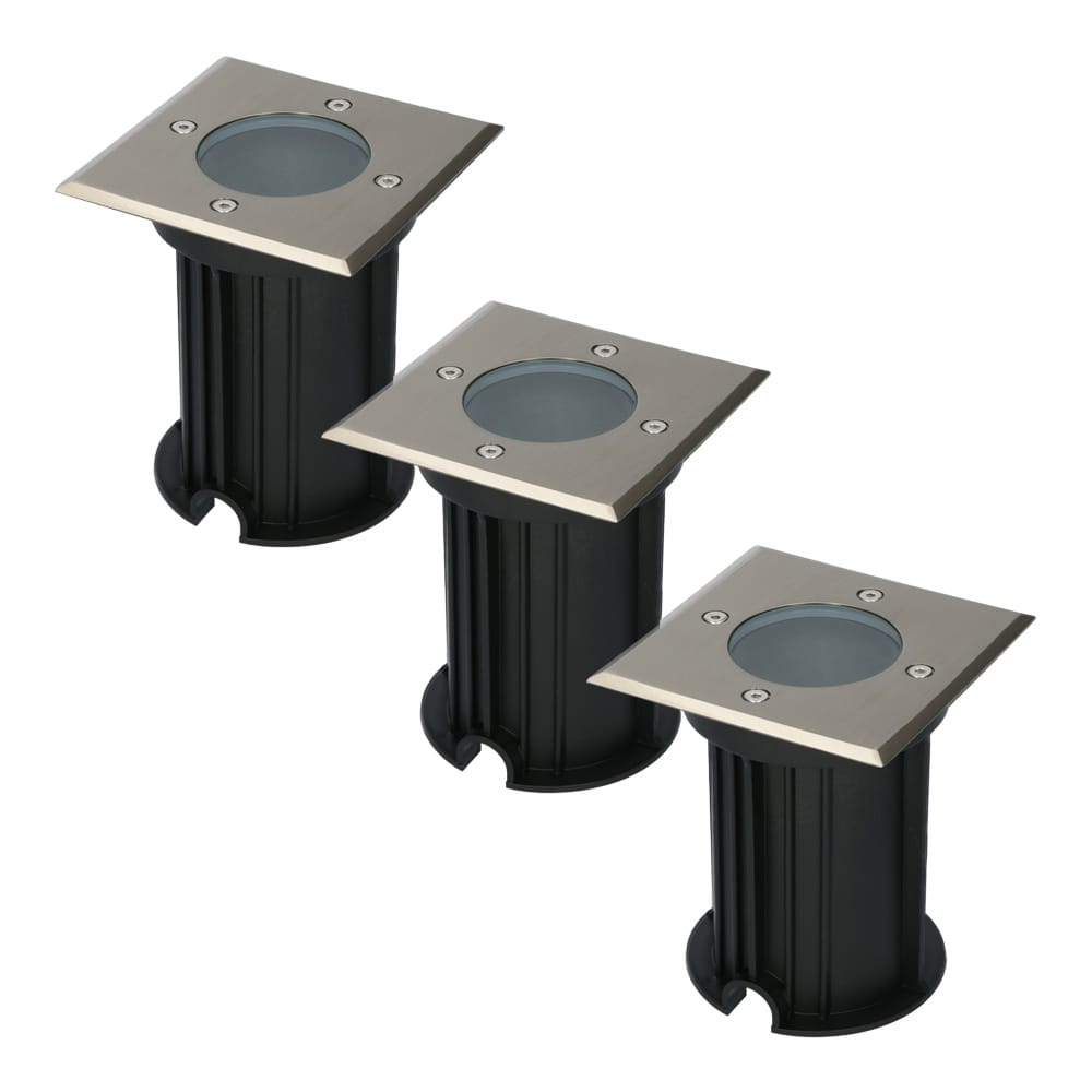 Set van 3 Ramsay LED Grondspots - Vierkant - RVS - GU10 fitting - Excl. lichtbron - IP67 waterdicht - Tuinspot - Oprit | HOFTRONIC