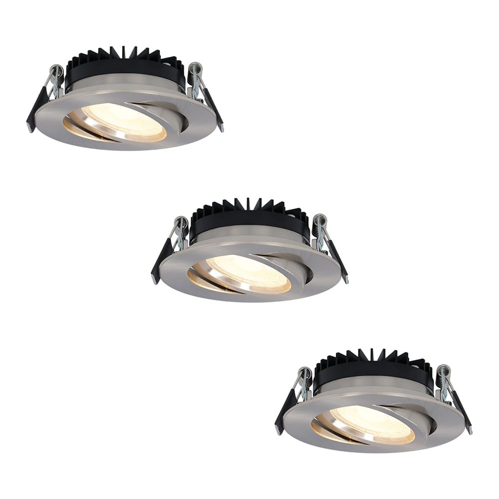 Set van 3 Rome LED inbouwspots - Kantelbaar - IP44 waterdicht - 6 Watt 500 lumen - 2700K warm wit - Lage inbouwdiepte 27mm - Dimbaar - Rond - RVS - Voor binnen en buiten | HOFTRONIC