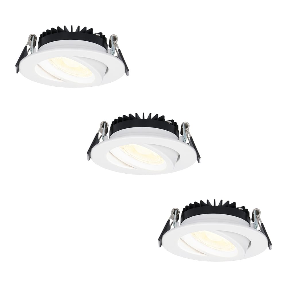 Set van 3 Rome LED inbouwspots - Kantelbaar - IP44 waterdicht - 6 Watt 500 lumen - 2700K warm wit - Lage inbouwdiepte 27mm - Dimbaar - Rond - Wit - Voor binnen en buiten | HOFTRONIC