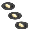 Set van 3 Salerno LED inbouwspots - 8W 650 lumen - 2700K warm wit - Dimbaar - Rond - Kantelbaar - IP44 waterdicht - Zwart - Voor binnen
