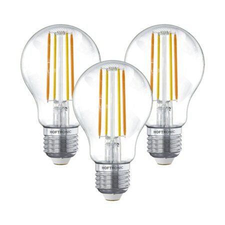 Set van 3 Smart E27 LED Filament Lampen - 7 Watt 806 Lumen - A60 Clear - 1800-3000K - Dimbaar | HOFTRONIC
