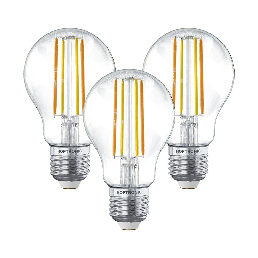 Set van 3 Smart E27 LED Filament Lampen - 7 Watt 806 Lumen - A60 Clear - 1800-3000K - Dimbaar | HOFTRONIC