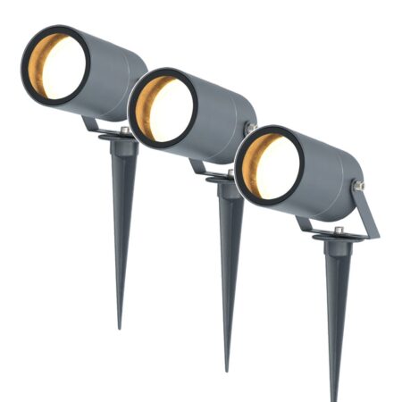 Set van 3 Spikey LED prikspots - GU10 4 Watt 345 Lumen - Dimbaar - Kantelbaar - 4000K neutraal wit - IP64 Waterdicht - Antraciet - Tuinspots - Pinspots | HOFTRONIC