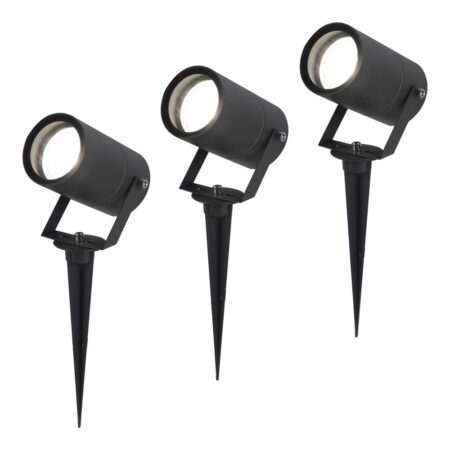 Set van 3 Spikey LED prikspots - GU10 4 Watt 345 Lumen - Dimbaar - Kantelbaar - 6500K daglicht wit - IP64 Waterdicht - Zwart - Tuinspots - Pinspots | HOFTRONIC