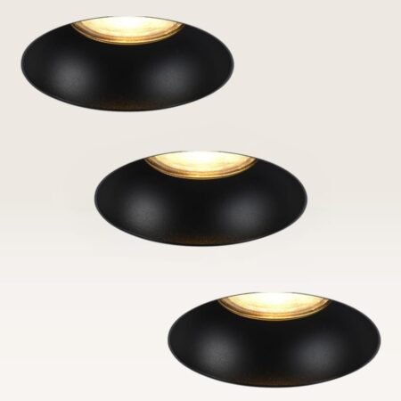 Set van 3 Trimless Inbouwspots Junaro nero - Inbouwdiepte 100mm - GU10-fitting - IP20 voor binnen - Zwart - Met doorlusbedrading | LUSENZ