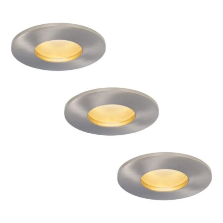 Set van 3 Vegas - LED platte inbouwspots met lage inbouwdiepte 60mm - 6 Watt 570 Lumen - 2700K Warm wit - GU10 LED Module - Dimbaar - Rond - IP44 voor badkamer