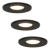 Set van 3 Venezia LED inbouwspots - 6 Watt 650 lumen - 2700K warm wit - Dimbaar - Rond - IP65 waterdicht - Zwart - Voor binnen
