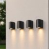 Set van 4 Alvin Dimbare LED wandlamp - GU10 excl. lichtbron - IP44 - Spotlight voor binnen en buiten - Wandspot - Zwart - Downlight - Polycarbonaat | HOFTRONIC