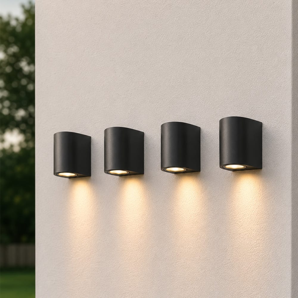 Set van 4 Alvin Dimbare LED wandlamp - GU10 excl. lichtbron - IP44 - Spotlight voor binnen en buiten - Wandspot - Zwart - Downlight - Polycarbonaat | HOFTRONIC