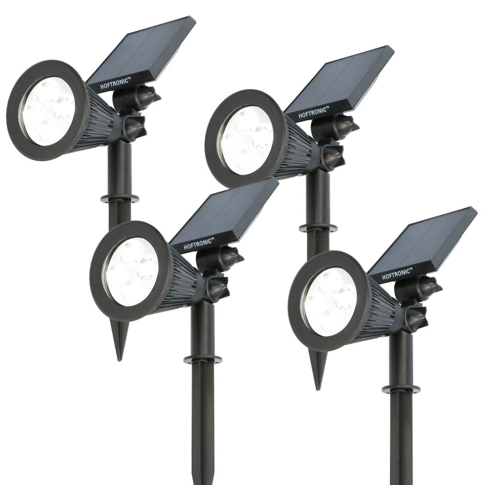 Set van 4 Bend solar prikspots - Incl. Schemerschakelaar - 6000K koud wit - 2 lichtstanden - 200lm - 6-9 uur brandtijd - Kantelbaar en richtbaar - IP65 waterdicht | HOFTRONIC