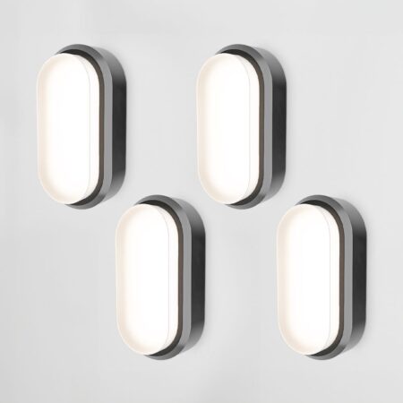 Set van 4 C-Series - LED Plafondlamp zwart ovaal - Wandlamp - Scheepslamp - IP54 - 18 Watt - 1830lm - 4000K neutraal wit - voor binnen en buiten | HOFTRONIC