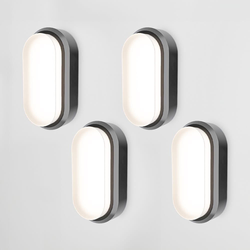 Set van 4 C-Series - LED Plafondlamp zwart ovaal - Wandlamp - Scheepslamp - IP54 - 18 Watt - 1830lm - 4000K neutraal wit - voor binnen en buiten | HOFTRONIC