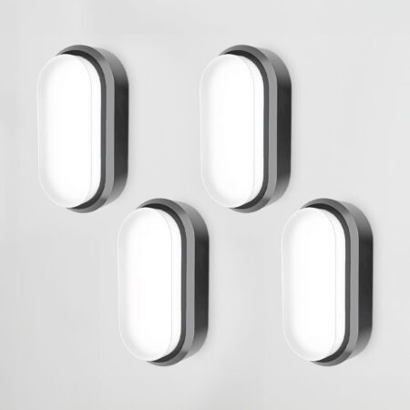 Set van 4 C-Series - LED Plafondlamp zwart ovaal - Wandlamp - Scheepslamp - IP54 - 18 Watt - 1830lm - 6500K Daglicht wit - voor binnen en buiten | HOFTRONIC