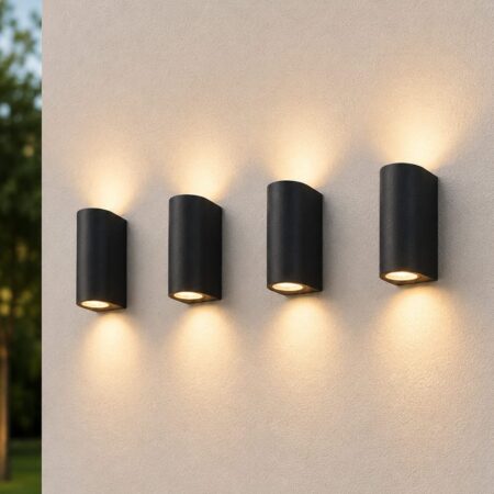 Set van 4 Douglas LED wandlamp Zwart - IP44 waterbestendig - Dimbaar - Up & Down light - GU10 excl. lichtbronnen - Polycarbonaat | HOFTRONIC