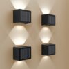 Set van 4 Louis - Solar LED Wandlamp - Kubus - Up&Downlight - CCT warm wit-koud wit - Zwart- IP65 waterdicht - 4 LEDs - tuinverlichting - buitenlamp | HOFTRONIC