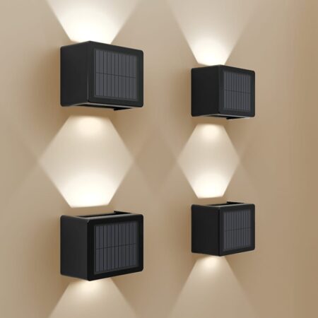 Set van 4 Louis - Solar LED Wandlamp - Kubus - Up&Downlight - CCT warm wit-koud wit - Zwart- IP65 waterdicht - 4 LEDs - tuinverlichting - buitenlamp | HOFTRONIC