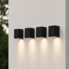 Set van 4 Marion - Dimbare LED Wandlamp Cube - 4 Watt 345 Lumen - 4000K Neutraal Wit - IP44 - Zwart - Voor Binnen en Buiten - 3 Jaar Garantie - Polycarbonaat | HOFTRONIC