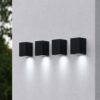 Set van 4 Marion - Dimbare LED Wandlamp Cube - 4 Watt 345 Lumen - 6500K Daglicht Wit - IP44 - Zwart - Voor Binnen en Buiten - 3 Jaar Garantie - Polycarbonaat | HOFTRONIC