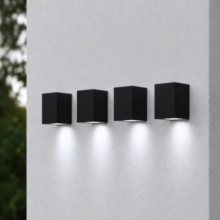 Set van 4 Marion - Dimbare LED Wandlamp Cube - 4 Watt 345 Lumen - 6500K Daglicht Wit - IP44 - Zwart - Voor Binnen en Buiten - 3 Jaar Garantie - Polycarbonaat | HOFTRONIC