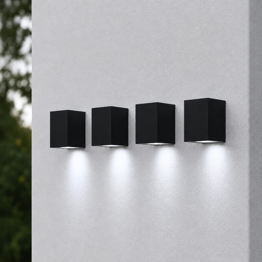 Set van 4 Marion - Dimbare LED Wandlamp Cube - 4 Watt 345 Lumen - 6500K Daglicht Wit - IP44 - Zwart - Voor Binnen en Buiten - 3 Jaar Garantie - Polycarbonaat | HOFTRONIC